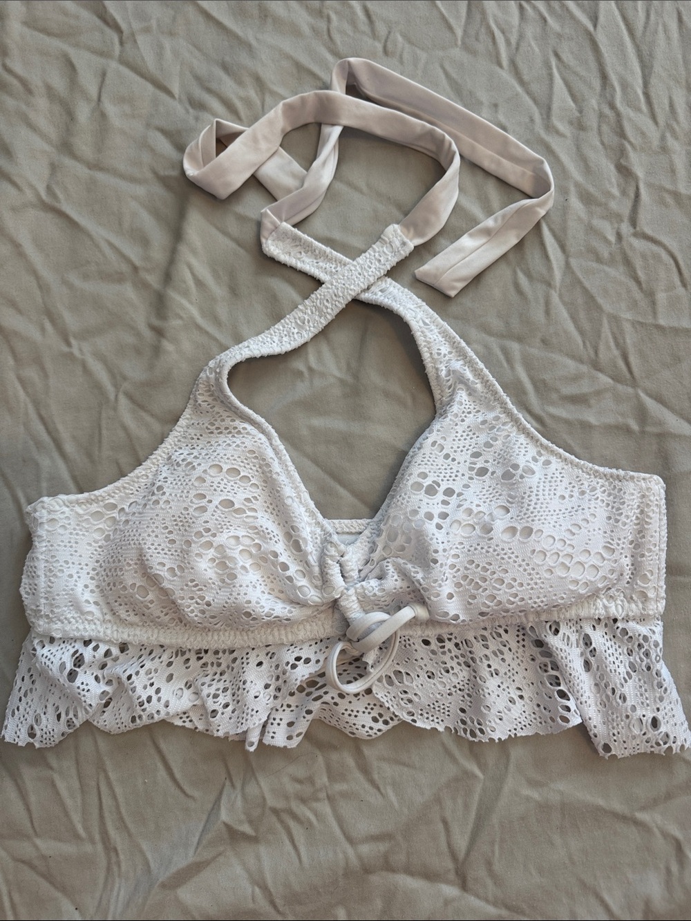 Women's White Crochet Halter Swim Top